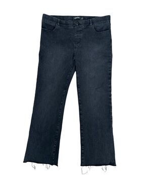 Betabrand Premium Yoga Denim Pull On Flare Bootcut Black Wash Jean Frayed Hem XL